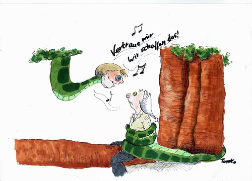 Cartoon: Deutscher Michel (medium) by Skowronek tagged merkel,deutschland,kaa,flüchtlingspolitik