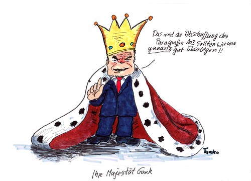 Cartoon: Gauck (medium) by Skowronek tagged gauk,könig,majestät,bömmermann,erdogan,türkei,klage