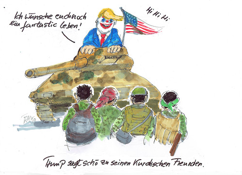 Cartoon: Joker Trump (medium) by Skowronek tagged nordsyrien,kurden,türken,syrien,assad,russlad,joker,iran,israel,erdogan,sanktionen,is,europa,füchtlinge,terror,trump