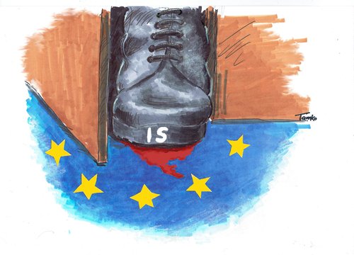 Cartoon: Terror (medium) by Skowronek tagged islam,terror,paris,belgien,islamisten,eu,blut,verletze,tote,anschlag,is