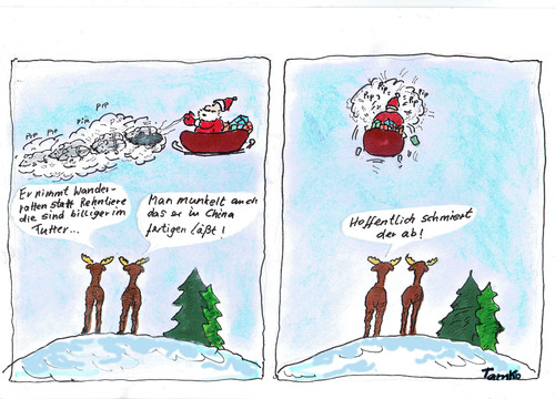 Cartoon: Globalisierung (medium) by Skowronek tagged schlitten,rehntiere,weihnachtsmann,weihnachten,globalisierung,schnee
