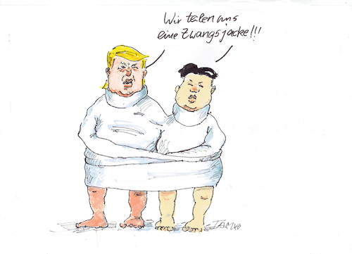 Cartoon: Zwangsjacke (medium) by Skowronek tagged trump,kim,jong,un,atomkrieg,nordkorea,usa,südkorea,atomwaffen,zwangsjacke