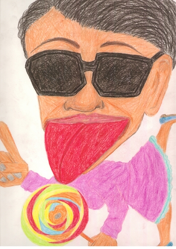 Cartoon: girl with lollipop (medium) by paintcolor tagged kids,caricature,lollipop,with,girl