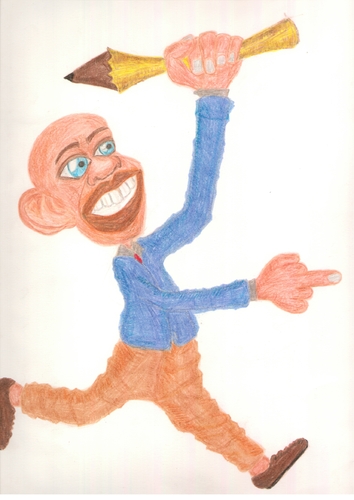 Cartoon: man with pencil (medium) by paintcolor tagged painting,cartoon,caricature,pencil,with,man