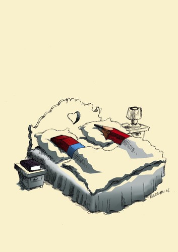 Cartoon: Das Paar (medium) by Mehmet Karaman tagged paar,radiergummi,schreiber,bett