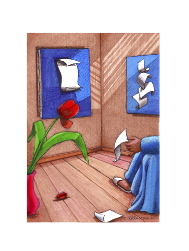 Cartoon: das schneeweiße Blatt (medium) by Mehmet Karaman tagged blatt,papier,rote,tulpe