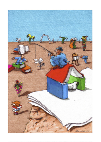Cartoon: Man soll alle Tage.. (medium) by Mehmet Karaman tagged leser,buch,literatur,papier