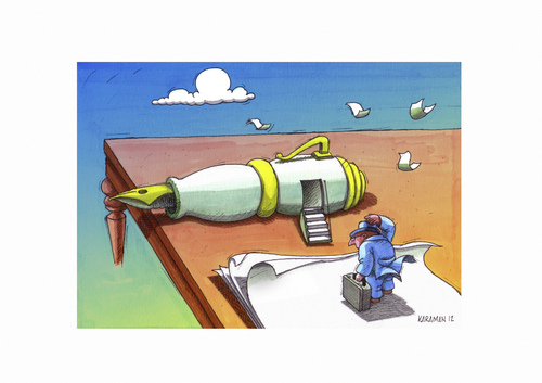 Cartoon: Private Jet (medium) by Mehmet Karaman tagged literatur,tisch,füllfeder,schriftsteller,schreiben