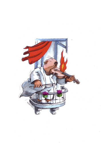 Cartoon: Star Violinist (medium) by Mehmet Karaman tagged geige,musik,musiker,feuer,balkon