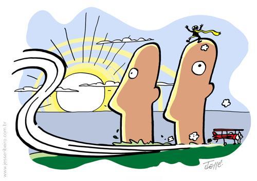 Cartoon: 2011 (medium) by Jesse Ribeiro tagged 2011,moai,island,comics,cartoon,plane