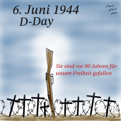 Cartoon: 80 Jahre D-Day (medium) by legriffeur tagged day,normandie,krieg,weltkrieg,europa,allierte,deutschland,politik,geschichte,war,guerre,mondial,atlantikwall,omaha,beach,utah