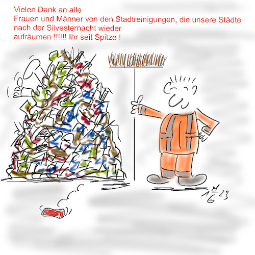 Cartoon: Danke an die Reinigungskräfte (medium) by legriffeur tagged müll,müllentsorgung,stadtreinigung,silvesternacht,mülltrennung,straßenkehrer,kehrmaschinen