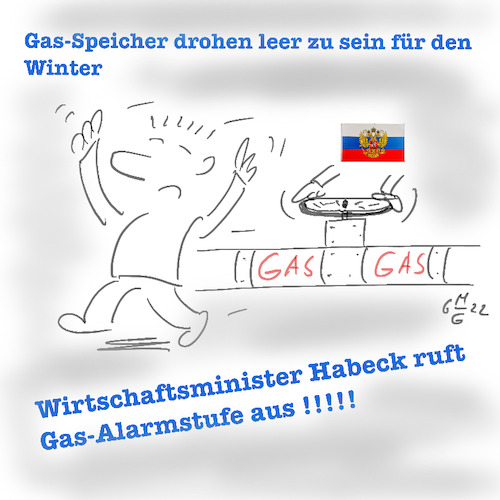 Cartoon: Gas Alarmplan (medium) by legriffeur tagged gas,gasversorgung,gasalarmplan,wirtschaft,wirtschaftsminister,deutschland,bundeswirtschaftsminister,bundeswirtschaftsministerhabeck,habeckruft,gasalarmstufeaus