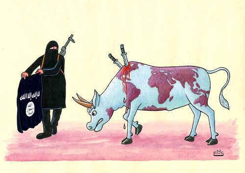 Cartoon: Bullfighter (medium) by Makhmud Eshonkulov tagged isis,is