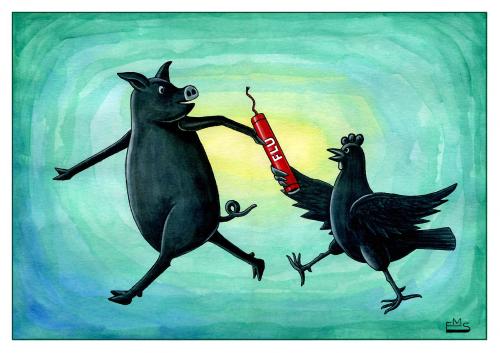 Cartoon: Estafeta (medium) by Makhmud Eshonkulov tagged swine,bird,flu,h5n1