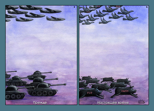 Cartoon: Flu (medium) by Makhmud Eshonkulov tagged swine,flu,bird,war,military