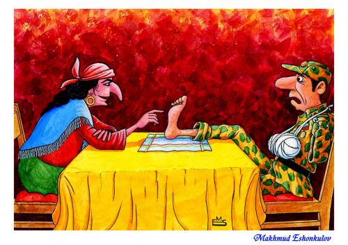 Cartoon: Wisewoman (medium) by Makhmud Eshonkulov tagged wisewoman,war,soldiers
