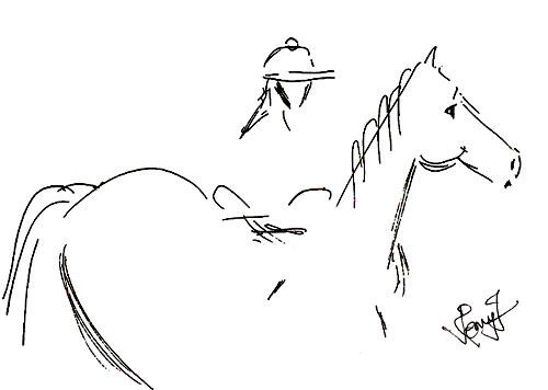 Cartoon: Ink - Quick sketch Line Drawing (medium) by cindyteres tagged line,drawing,sketch,quicksketch,horse,rider,jockey,sport,tony,giovani,arabian
