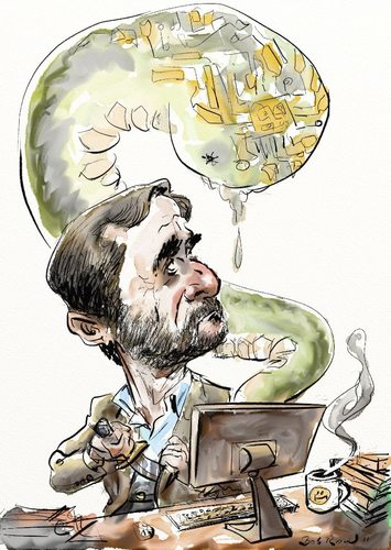 Cartoon: Ahmadinejad_Stuxnet (medium) by Bob Row tagged ahmadinejad,iran,computers,israel