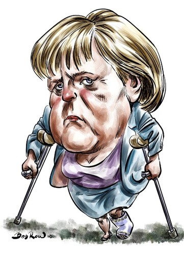 Cartoon: Angela Merkel-bad leg (medium) by Bob Row tagged merkel,germany,greece,crisis,euro