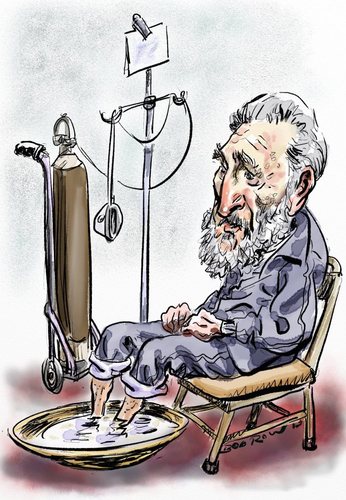 Cartoon: Fidel Castro (medium) by Bob Row tagged embargo,usa,un,cuba,castro
