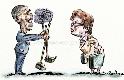 Cartoon: Obama_Rousseff (medium) by Bob Row tagged brazil,us,dilma,rousseff,obama