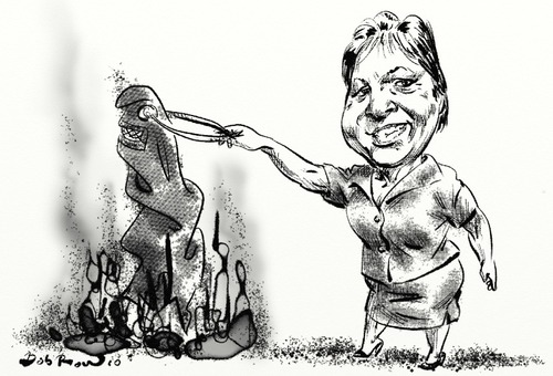 Cartoon: Wafa Sultan (medium) by Bob Row tagged islam,sultan,wafa,caricature,burka,burning