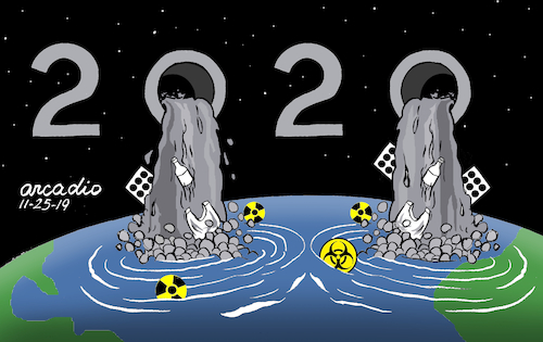 Cartoon: 2020 is coming-pollution too. (medium) by Cartoonarcadio tagged planet,pollution,2020,global,warming