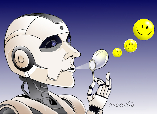 Cartoon: AI creates bubbles of happiness. (medium) by Cartoonarcadio tagged happiness,ai,society