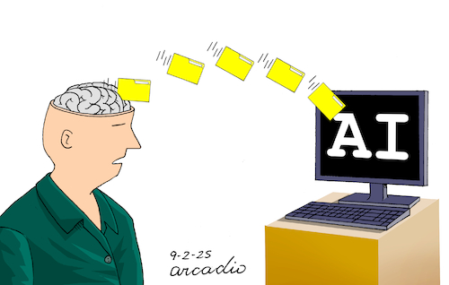 Cartoon: AI TAKES OVER OUR MIND. (medium) by Cartoonarcadio tagged human,ai,technology,internet,robots