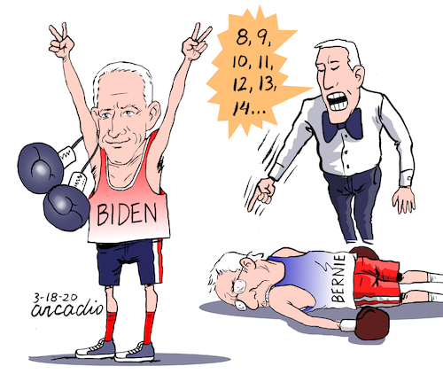 Cartoon: Another bad round. (medium) by Cartoonarcadio tagged bernie,sanders,democratic,primaries,joe,biden,usa