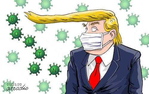 Cartoon: Boltonvirus. (medium) by Cartoonarcadio tagged trump,impeachment,washington,us,president,bolton