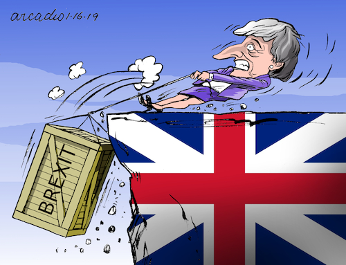Cartoon: Brexit and May in trouble. (medium) by Cartoonarcadio tagged may,euro,europe,economy,brexit