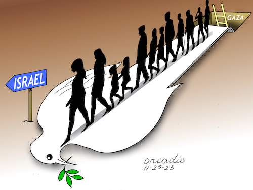 Cartoon: Ceasefire in Gaza. (medium) by Cartoonarcadio tagged peace,ceasefire,gaza,israel