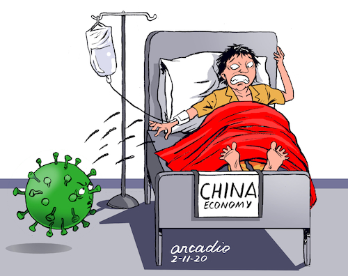 Cartoon: China affected by Coronavirus. (medium) by Cartoonarcadio tagged coronavirus,health,china,people