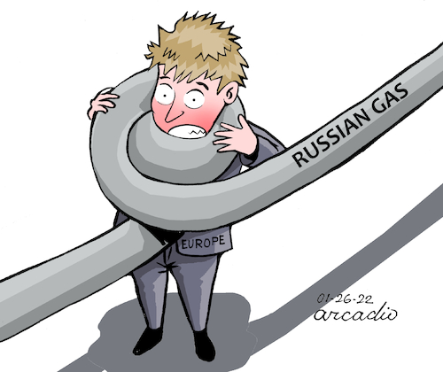Cartoon: Depending on russian gas. (medium) by Cartoonarcadio tagged russia,putin,europe,economy,gas