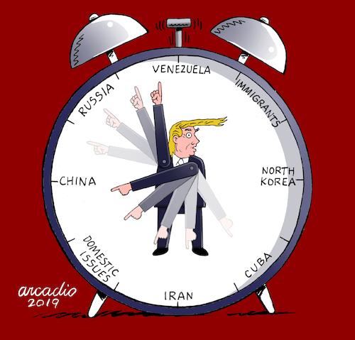 Cartoon: Donald Trump times. (medium) by Cartoonarcadio tagged usa,trump,china,russia,venezuela