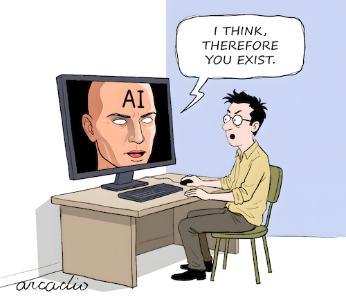 Cartoon: Existential conflict over techno (medium) by Cartoonarcadio tagged technology,robots,humans,ai