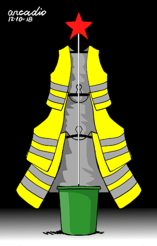 Cartoon: French style Christmas. (medium) by Cartoonarcadio tagged france,macron,yellow,vests,protests