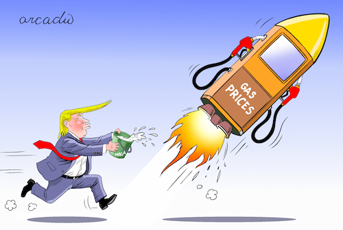Cartoon: Gas Prices Through the Roof (medium) by Cartoonarcadio tagged trump,iran,gas,prices,war,middle,east