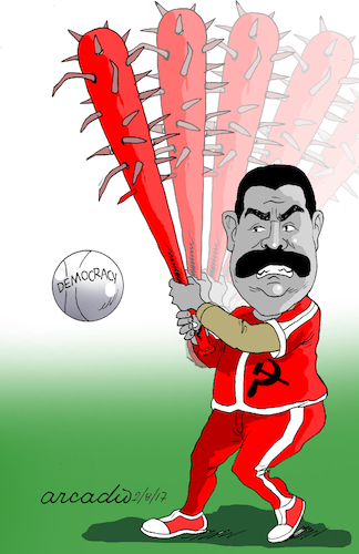 Cartoon: Maduro destroys democracy. (medium) by Cartoonarcadio tagged maduro,dictatorship,venezuela,cuba,communism