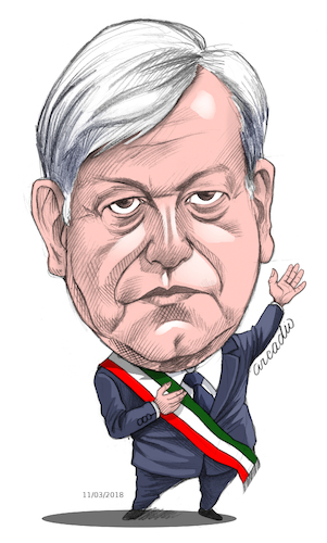 Cartoon: Manuel Lopez Obrador of Mexico. (medium) by Cartoonarcadio tagged obrador,mexico,president,politician