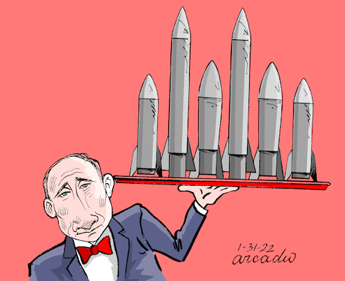 Cartoon: Putin serving supplies. (medium) by Cartoonarcadio tagged putin,war,ukraine,usa,europe,nato