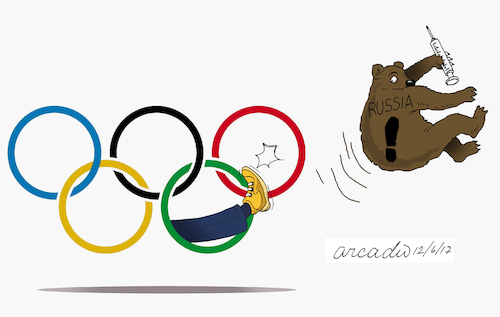 Cartoon: Russia expelled from games. (medium) by Cartoonarcadio tagged russia,olympic,games,sports,drugs