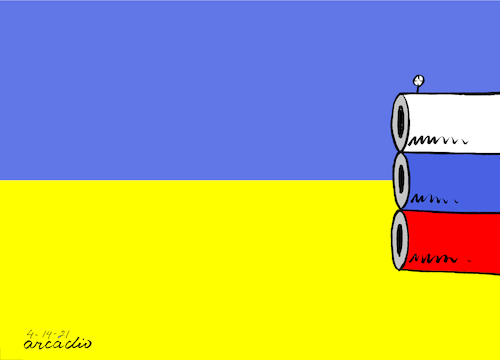 Cartoon: Russia stalks Ukraine (medium) by Cartoonarcadio tagged ukraine,russia,europe,conflict