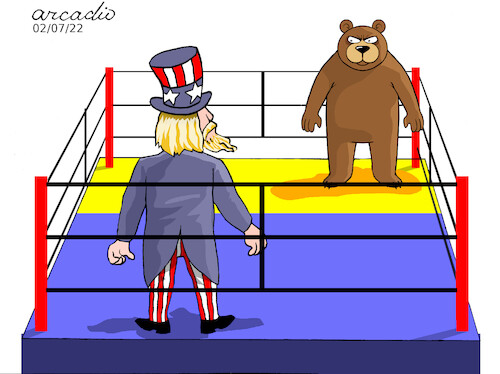 Cartoon: Russia vrs. USA (medium) by Cartoonarcadio tagged ukraine,russia,usa,europe,conlict,soldiers