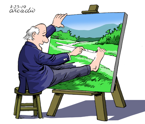 Cartoon: Self Painting. (medium) by Cartoonarcadio tagged humor,cartoon,drawing