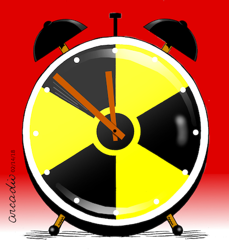 Cartoon: Stop that clock. (medium) by Cartoonarcadio tagged nuclear,power,conflicts,peace,wars