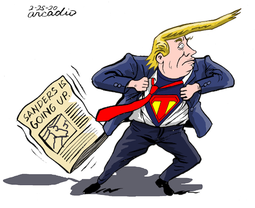 Cartoon: Super Trump. (medium) by Cartoonarcadio tagged sanders,trump,us,elections,democrats,republicans