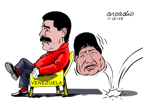 Cartoon: The fall of Evo. (medium) by Cartoonarcadio tagged evo,morales,bolivia,latin,america,politicians,dictatorship